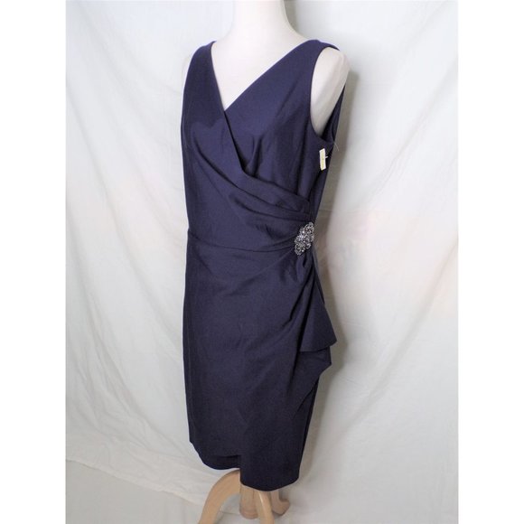 SOLD ALEX EVENINGS Side Ruched Cocktail Dress Navy Blue 14 - Picture 4 of 9